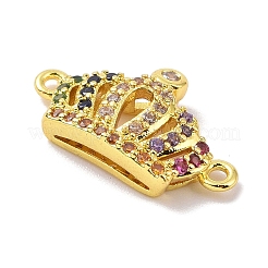 本物の 18k ゴールド メッキ 真鍮 マイクロ パヴェ キュービック ジルコニア コネクタ チャーム  カドミウムフリー＆ニッケルフリー＆鉛フリー  クラウンリンク  カラフル  9x16x3.5mm  穴：1mm&nbsp;KK-L209-045G-01