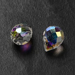 電気メッキガラスビーズ  多面カット  ティアドロップチャーム  トップ掘削  クリアAB  11x8mm  穴：1.2mm&nbsp;GLAA-K062-01A-FR05