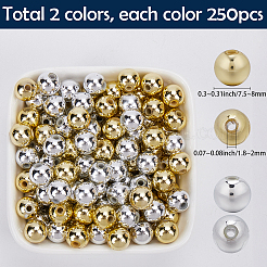 500個 2色 ABSプラスチックビーズ  環境に優しい電気メッキビーズ  ラウンド  ミックスカラー  7.5~8mm  穴：1.8~2mm  250個/カラー&nbsp;KY-SP0001-39