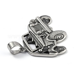 304ステンレスペンダント  ジープ  アンティークシルバー  44x48.5x4mm  穴：11x7.5mm&nbsp;STAS-B005-01AS