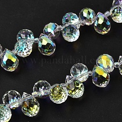 電気メッキガラスビーズ  ティアドロップチャーム  トップ掘削  多面カット  クリアAB  13x9.5mm  穴：1.2mm  約98個/連  29.53''（75センチメートル）&nbsp;EGLA-K062-01B-AB03
