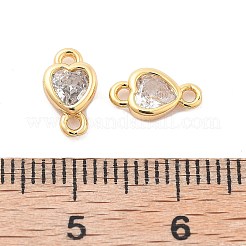 真鍮製のクリアキュービックジルコニアコネクタチャーム  ハートリンク  18KGP本金メッキ  9.5x5x2mm  穴：1.2mm&nbsp;KK-G516-11G
