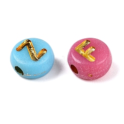 メッキアクリルビーズ  メタルエンレース付き  アルファベット付きフラットラウンド  ミックスカラー  7x4mm  穴：1.6mm  約3330個/500g&nbsp;PACR-T017-02M