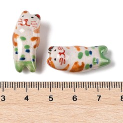 手描きの磁器ビーズ  動物  猫の形  26.5~27x11.5x10.5mm  穴：1.8mm&nbsp;X-PORC-R001-01F