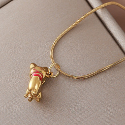 Vintage 304 Stainless Steel Enamel Red Cat Shape Pendant Necklaces for Women&nbsp;BK4574
