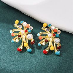 Fireworks Brass Micro Pave Cubic Zirconia Stud Earrings&nbsp;EJEW-C174-03G