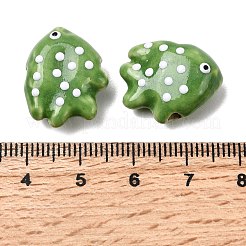 手作りの陶器ビーズ  手描きの陶器ビーズ  水玉模様の魚  ファミーユは磁器バラ  グリーン  16.5x19.5~20.5x8.5~9.5mm  穴：1.8~2mm&nbsp;X-PORC-K010-06C