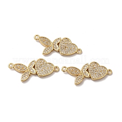 Eco-Friendly Rack Plating Brass Micro Pave Clear Cubic Zirconia Connector Charms&nbsp;KK-F853-29G