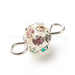 真鍮のカラフルなラインストーンコネクタチャーム  304ステンレススチールループ付き  ラウンド  銀  13.5x6mm  穴：2mm&nbsp;PALLOY-JF01353