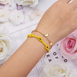 Glass Seed Braided Flower Multi-strand Bracelet&nbsp;BJEW-SW00069-01