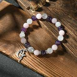 8mm Natural Rose Quartz & Quartz Crystal & Amethyst Round Beaded Stretch Bracelets&nbsp;BJEW-JB10738-02