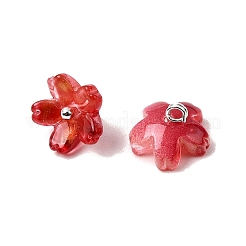 ガラスチャーム  花  プラチナトーンの真鍮ループとグリッターパウダー付き  グラデーションカラー  ファイヤーブリック  11x11x7mm  穴：1.8mm&nbsp;GLAA-G127-05C