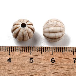 クラックオペークアクリルビーズ  模造ターコイズ  コルゲートラウンド  湯通しアーモンド  11x10.5mm  穴：2mm&nbsp;OACR-Z026-07