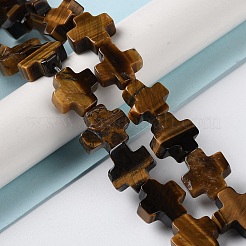 天然石タイガーアイビーズ連売り  クロス  13~13.5x12.5~13.5x4~5mm  穴：1mm  約18個/連  9.21''（23.4センチメートル）&nbsp;G-M418-B04-01