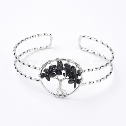 Natural Gemstone Chip Bead Cuff Bangles&nbsp;BJEW-L624-B