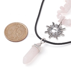 2Pcs 2 Style Natural Rose Quartz Bullet & Alloy Sun Pendant Necklaces Set&nbsp;NJEW-JN04514-04