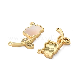 Brass Micro Pave Clear Cubic Zirconia Rose Flower Connector Charms&nbsp;KK-U070-11G