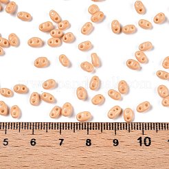 焼付塗装ガラスシードビーズ  2穴  オーバル  桃パフ  5~6x2.5~3.5x3mm  穴：0.7~0.9mm  約7500個/ポンド&nbsp;SEED-T006-03E