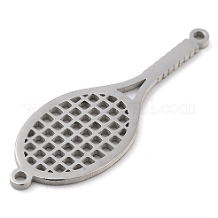 304ステンレススチール中空コネクタチャーム  テニスラケットのアウトラインリンク  ステンレス鋼色  30x10x1mm  穴：1.2mm&nbsp;STAS-M076-12P