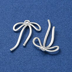 真鍮チャーム  カドミウムフリー＆ニッケルフリー＆鉛フリー  蝶結び  925銀メッキ  20x12x2mm  穴：1mm&nbsp;KK-K378-31A-S