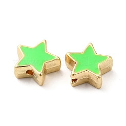 ラックメッキ合金エナメルビーズ  スター  ゴールドカラー  芝生の緑  11x11x5mm  穴：1.6mm&nbsp;ENAM-F146-19G-01