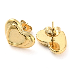 304ステンレススチールスタッドピアス金具  ハートのイヤリングのセッティング  18KGP本金メッキ  トレイ：7x7mm  11x15mm&nbsp;EJEW-I290-14G
