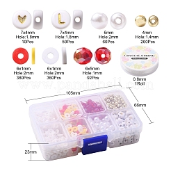 DIYレター＆イミテーションパール＆ヘイシビーズブレスレット作りキット  ディスクポリマークレイと電気メッキガラスとabsプラスチック模造真珠とメッキアクリルビーズを含む  伸縮性のある糸  レッド  ビーズ：1132個/セット&nbsp;DIY-YW0005-23E