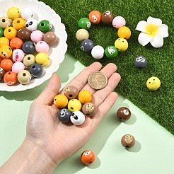 100Pcs 10 Styles Animal Themes Printed Wood European Beads&nbsp;WOOD-YW0001-87