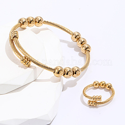 201 Stainless Steel Twisted Cuff Bangle & Finger Ring Sets&nbsp;GX8915-1