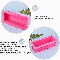 長方形石鹸シリコンモールド  DIYケーキ用  チョコレート  キャンディ  トースト  ショッキングピンク  295x130x66mm  内径：255x90mm&nbsp;DIY-WH0183-48