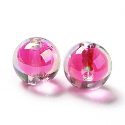 ツートン UV メッキ レインボー虹色アクリル ビーズ  二層ビーズ  ラウンド  濃いピンク  15~15.5x15.5~16mm  穴：3~3.1mm&nbsp;TACR-D010-03A-03