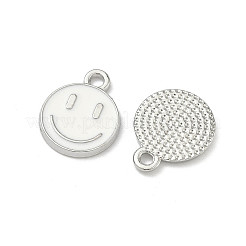 合金エナメルチャーム  笑顔とフラットラウンド  プラチナ  ホワイト  14.5x12x1.5mm  穴：1.8mm&nbsp;LS-ENAM-YW0006-03H