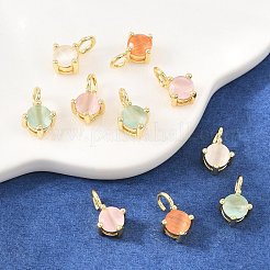 真鍮の猫のペンダント  オーバルチャーム  長持ちメッキ  ラックめっき  鉛フリー＆カドミウムフリー  18KGP本金メッキ  ミックスカラー  8~9x5.5x4mm  穴：2mm&nbsp;KK-C251-09A-G
