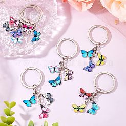 プリント合金エナメルキーホルダー2セット  鉄製の分割キーリングと304ステンレススチール製の丸カン付き  蝶  1個の長方形のベルベットポーチ付き  ミックスカラー  7.5cm  6個/セット  2セット&nbsp;KEYC-OC0001-29