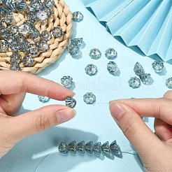 100個の透明スプレー塗装ガラスビーズ  ABカラーメッキ  ハスのポッド  ライトスチールブルー  11x10.5x8mm  穴：1mm&nbsp;GLAA-CJ0001-91