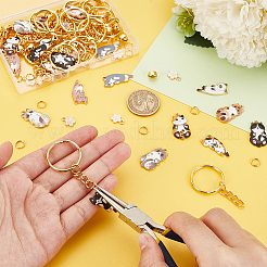 DIYキーホルダー作成キット  鉄製のスプリットキーリング、スプリットリング、ベルチャームを含む  花と猫の合金エナメルペンダント  ミックスカラー  140個/箱&nbsp;DIY-PH0021-54