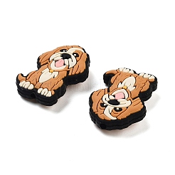 食品グレードの環境に優しいシリコーン焦点ビーズ  犬  ブラウン  犬  30x22x7.5mm  穴：3mm&nbsp;SIL-I006-01A