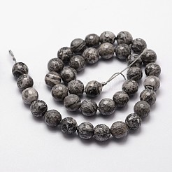 天然地図石/ピカソ石/ピカソジャスパービーズ連売り  多面カット  ラウンド  グレー  10mm  穴：1mm  約37個/連  14.9インチ〜15.1インチ&nbsp;G-G736-20-10mm