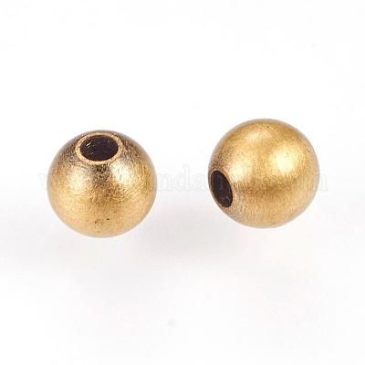 真鍮ビーズ  ニッケルフリー  ラウンド  ブラッシングアンティークブロンズ  4mm  穴：1mm&nbsp;KK-K176-37AB-1