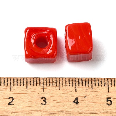 手作りランプワークビーズ  キューブ  レッド  8.5~10x8.5~10.5x8~10.5mm  穴：4mm&nbsp;LAMP-B025-01A-08-1