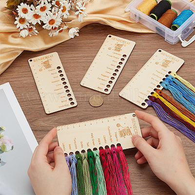 木製糸巻き板4枚 フロスボビン クロスステッチ用糸オーガナイザー