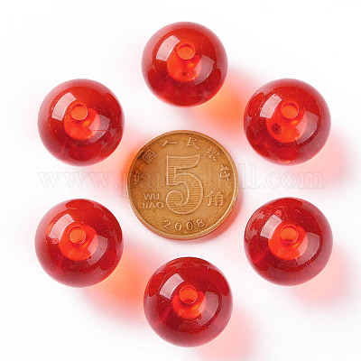 透明なアクリルビーズ  ラウンド  レッド  16x15mm  穴：2.8mm&nbsp;X-MACR-S370-A16mm-712-1