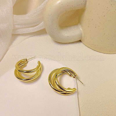 合金スタンドピアス  スプリットのピアス  ゴールドカラー  23x23mm&nbsp;WG64463-38-1