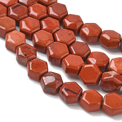 天然石レッドジャスパービーズ連売り 六角 8x8.5~9x5mm 穴：0.8mm 約47