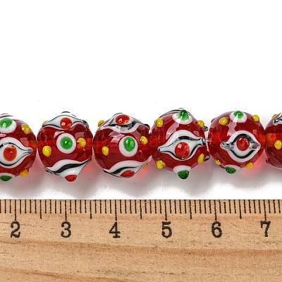 手作りランプワークビーズ連売り  バンピー  ラウンド  レッド  直径13.5~15mm  穴：1.2~1.4mm&nbsp;LAMP-N025-05D-1