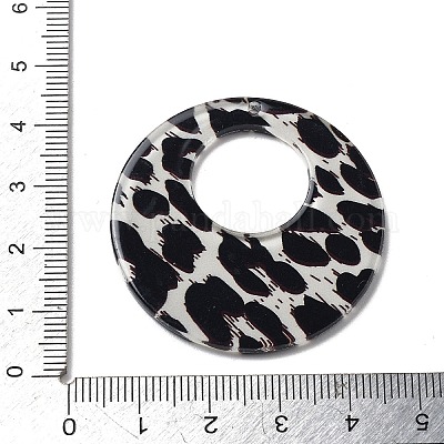 アクリルパーツ  フラットラウンド  ヒョウ  ブラック  40.5x2.5mm  穴：1.6mm&nbsp;OACR-I016-09B-1