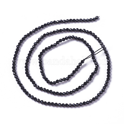 ガラスビーズ連売り  多面カット  ラウンド  ブラック  3~3.5x2.5~3mm  穴：0.3mm  約114~125個/連  14インチ（35.5cm）&nbsp;G-F596-47H-3mm-1