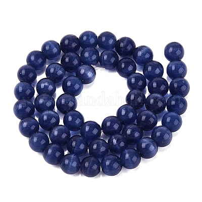 キャッツアイビーズ  ラウンド  ダークブルー  8mm  穴：1mm  約48~50個/連  14~14.5インチ&nbsp;CER8mm57-1
