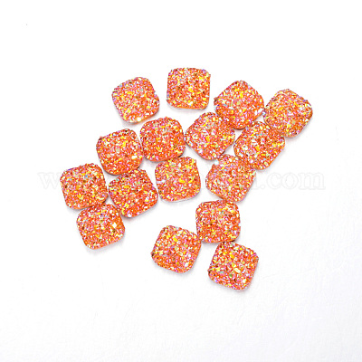 樹脂カボション  正方形  オレンジ  9.5x9.5x3mm&nbsp;RESI-WH0026-02H-1