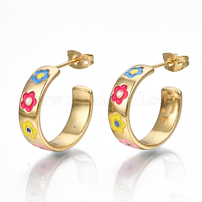 Brass Enamel Stud Earrings&nbsp;EJEW-T014-07G-NF-1